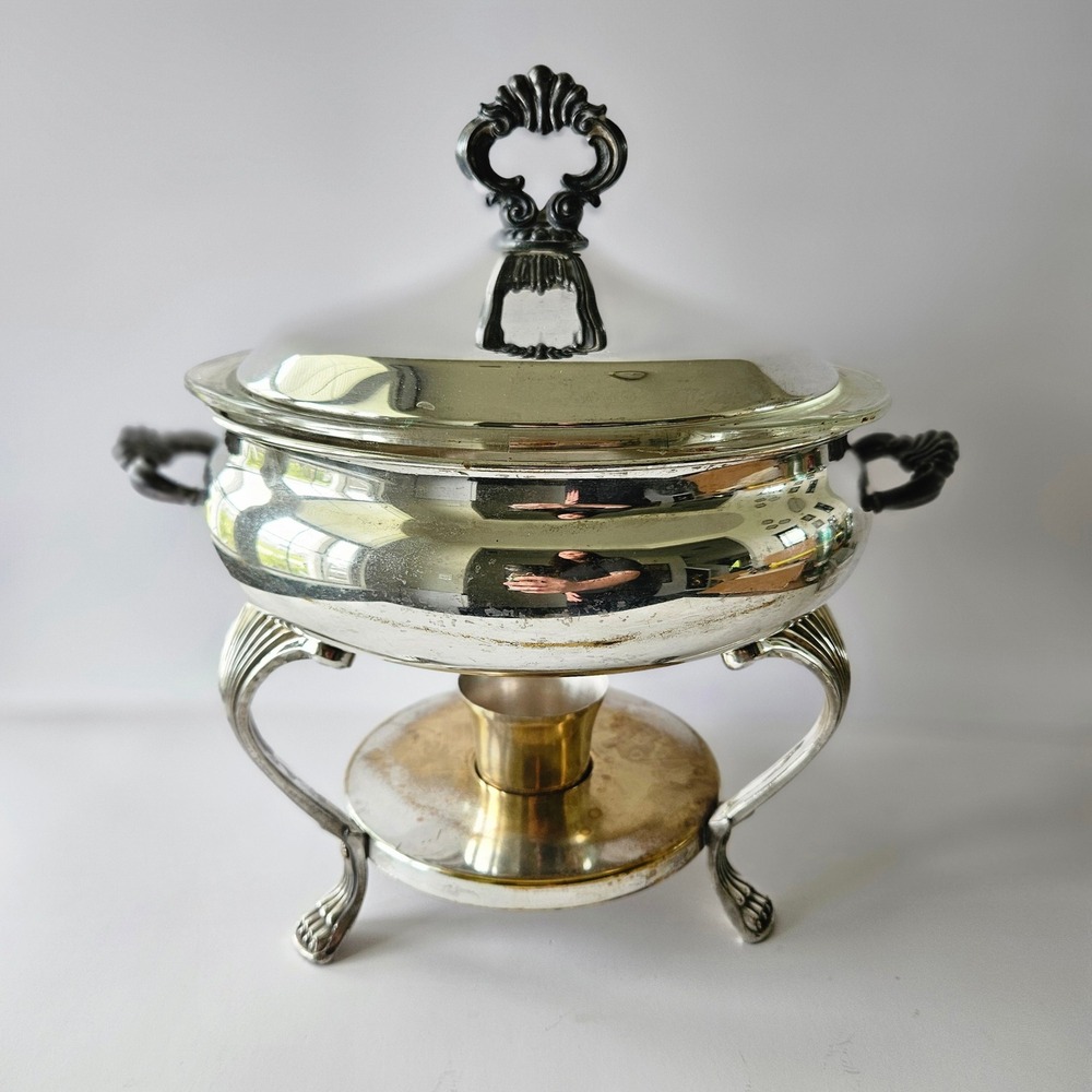 FB Rogers 1883 Silver Plated Warming Chafing Dish 4pc with Pyrex Glass Bowl